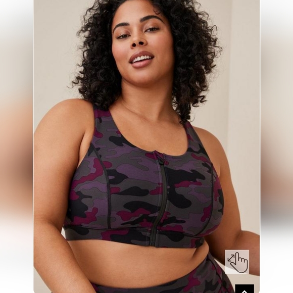 torrid Tops - Torrid Low Impact Strappy Back Active Sports Purple Cozy Camo